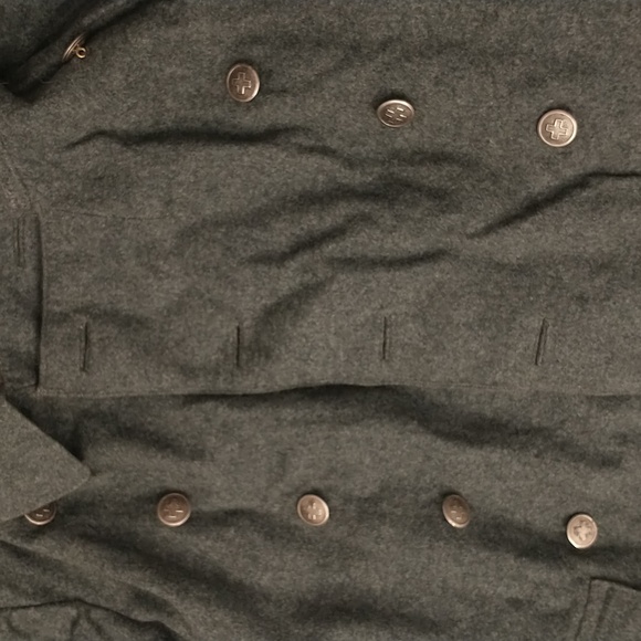 Vintage Swiss Military Wool Coat Bluish Gray Silver Cross Buttons Long Length - Picture 14 of 16